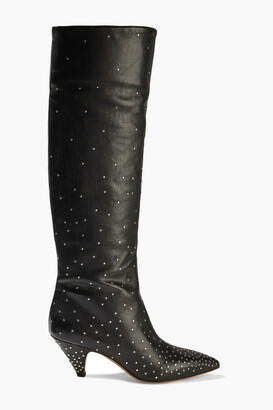 Valentino Studded textured-leather knee boots