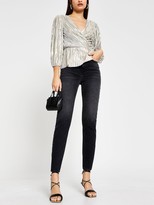 Thumbnail for your product : River Island Plisse V-neck Blouse - Silver