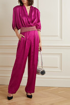 Thumbnail for your product : AVAVAV Wrap-effect Metallic Stretch Knit-trimmed Satin Blouse