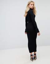 Thumbnail for your product : ASOS Tall City Maxi Rib Bodycon Dress With Polo Neck And Frill Cuffs