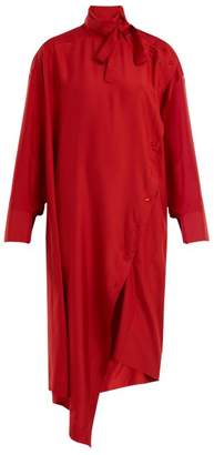 Valentino Tie Neck Asymmetric Silk Dress - Womens - Red