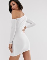 Thumbnail for your product : ASOS DESIGN DESIGN slash front velvet long sleeve mini dress