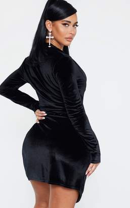 PrettyLittleThing Shape Black Velvet Blazer Dress