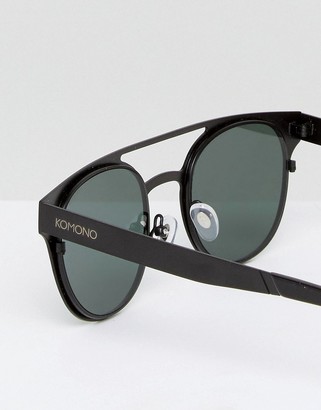 Komono Finley Round Sunglasses with Double Brow in Black