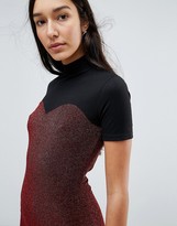 Thumbnail for your product : Noisy May Tall high neck mesh top glitter bodycon mini dress in black
