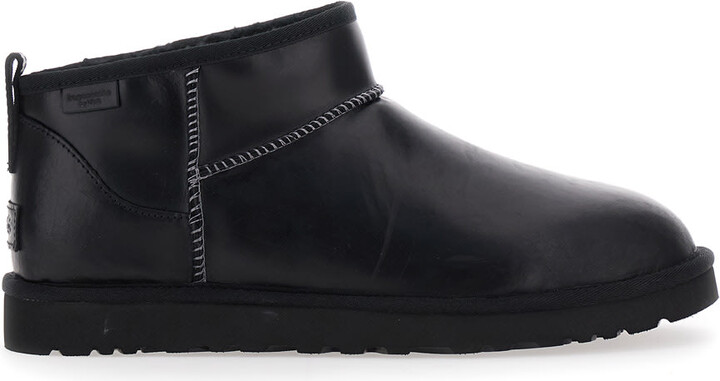 UGG 'ultra Mini' Black Boots With Logo Patch On Back In Leather Man