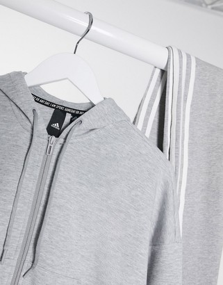 adidas 3-Stripe Hoodie In Medium Grey Heather & White
