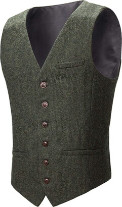 Tuikayoo Men's Business Herringbone Slim High Collar Vest Wedding Graduation Ceremony Premium Waistcoat