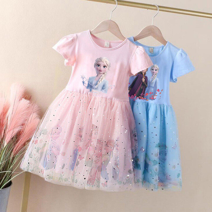 Girls Dress Summer Kids Clothes Short Sleeve for Children Frozen Elsa Princess Baby Girl Toddler Cute Birthday Party Dresses