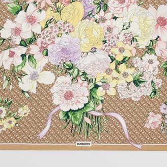 Burberry Floral and Monogram Print Silk Square Scarf