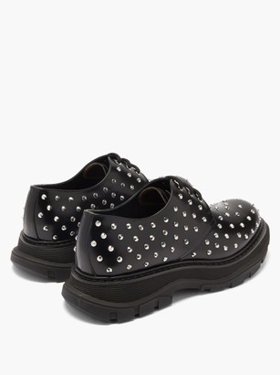 Alexander McQueen Tread Studded Leather Derby Shoes - Black Silver