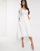 Thumbnail for your product : Bariano bow one shoulder full skirt maxi dress in white silver ombre