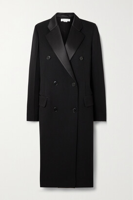 Victoria Beckham Double-breasted Satin-trimmed Wool-twill Coat