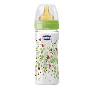Chicco Wellbeing - Baby Bottle with Latex and Medium Flow Teat for Babies 2 Months and Up, 250 ml, Green