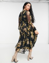 Thumbnail for your product : ASOS DESIGN Curve wrap waist midi dress with double layer skirt and long sleeve in floral print