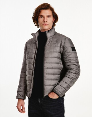 Calvin Klein essential side logo lightweight puffer jacket in gray -  ShopStyle