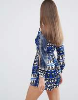 Thumbnail for your product : AX Paris Geometric Printed Playsuit With T Bar And Split Sleeve