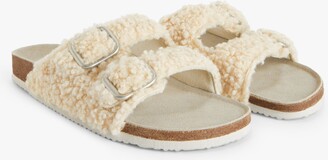 John Lewis ANYDAY Faux Borg Footbed Slippers, Cream