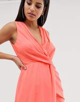 Thumbnail for your product : TFNC Tall Tall wrap front dress with asymmetric hem in coral