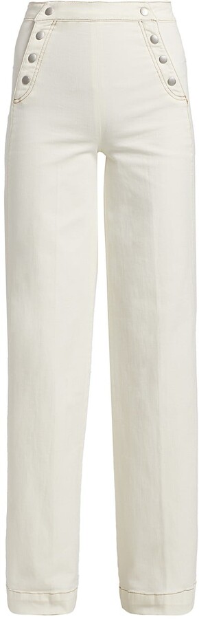 Sailor Snap High Rise Wide Leg Jeans in White - Frame