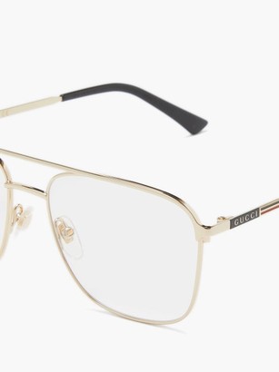 Gucci Web-stripe Aviator Metal Glasses - Gold