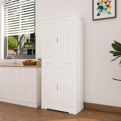 71.65" White Farmhouse Pantry Cabinet With Drawer, Adjustable Shelves, Freestanding Storage Cupboard For Kitchen, Bathroom, Living Room