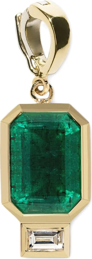 Azlee 18K yellow gold emerald and diamond pendant