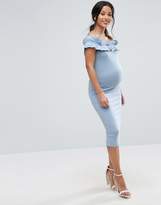 Thumbnail for your product : ASOS Maternity Ruched Ruffle Bardot With Seams Dress