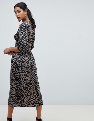 ASOS DESIGN Carly button through maxi dress in satin leopard print