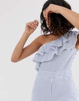 Thumbnail for your product : Lost Ink One Shoulder Wide Leg Jumpsuit In Stripe
