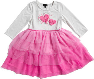 TJMAXX Girls Tiered Tutu Heart Embroidered Dress, Spandex/Polyester