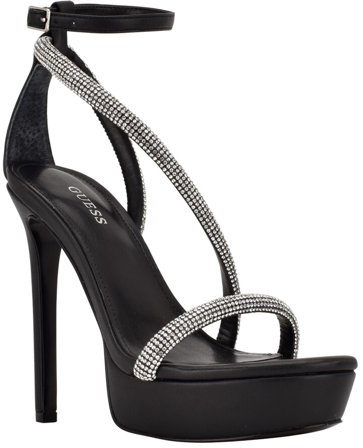 Guess HARTY Black/White Zebra T-Strap Platform Pump Shoes w/Jeweled Logo $89