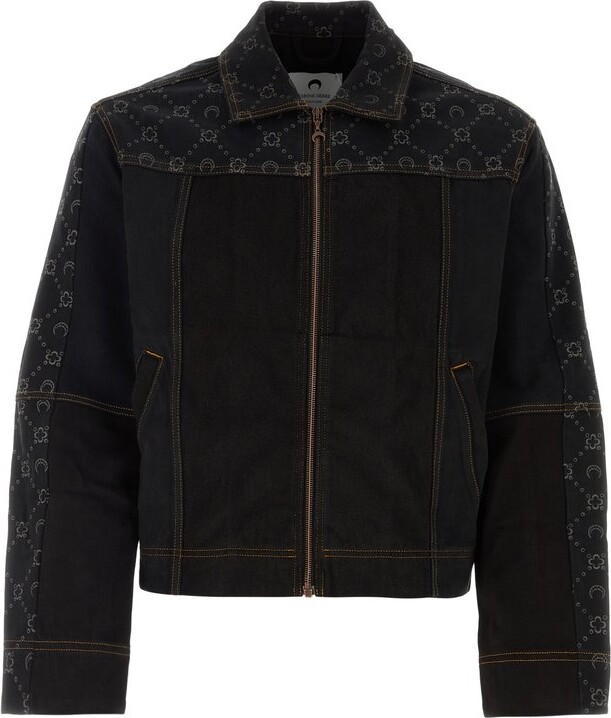 Marine Serre Panelled Collared Zip-Up Denim Jacket