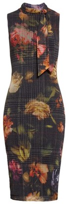 Fuzzi Women's Floral Print Tulle Tie Neck Dress