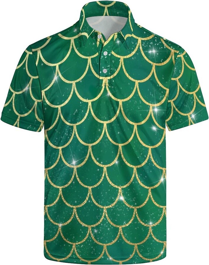 Joyunice Green Fish Scale Men's Polo Shirt Golf Shirts Tennis - Main Image