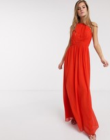 Thumbnail for your product : Little Mistress pleat chiffon maxi dress in tangerine