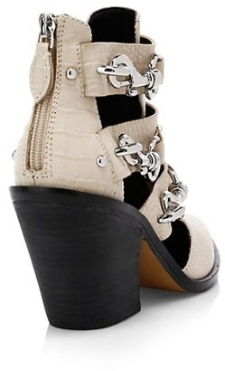 Rebecca Minkoff Seavie Lobster Clip Croc-Embossed Leather Ankle Boots