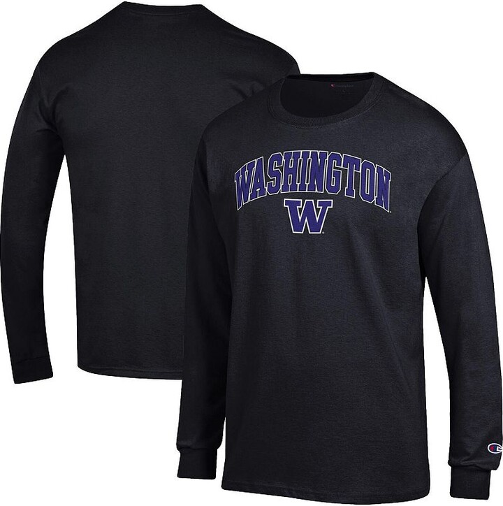 Men's Champion Black Washington Huskies Arch Over Logo 2-Hit Long Sleeve T-Shirt