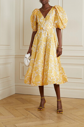 Zimmermann Postcard Belted Floral-print Linen And Silk-blend Midi Dress - Yellow