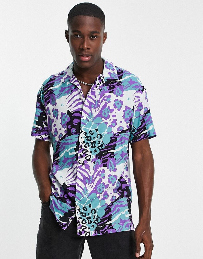 Jack and Jones Originals viscose shirt with revere collar in multi animal  print - ShopStyle