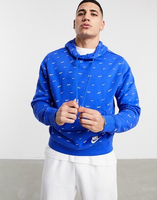 Nike All-over swoosh print hoodie in blue - ShopStyle