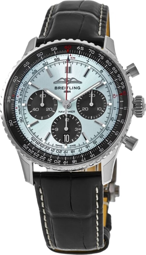 Breitling Navitimer B01 Chronograph 43 Ice Blue Dial Leather Strap Men's Watch AB0138241C1P1