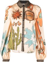 Graphic-Print Long-Sleeve Blouse 
