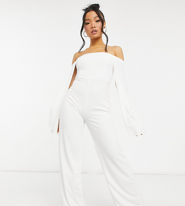 Club L London petite bardot flared sleeve jumpsuit in white - ShopStyle
