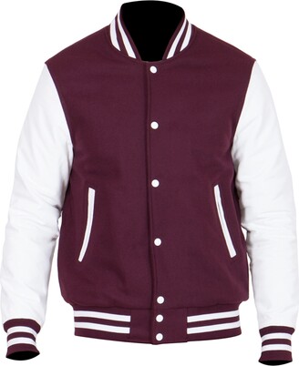 Fashion_First Mens Varsity College Jacket - Bomber Baseball Jacket - American Style Letterman Wool + Faux Leather Jacket For Men