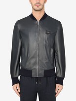 Thumbnail for your product : Dolce & Gabbana Logo-Tag Leather Bomber Jacket