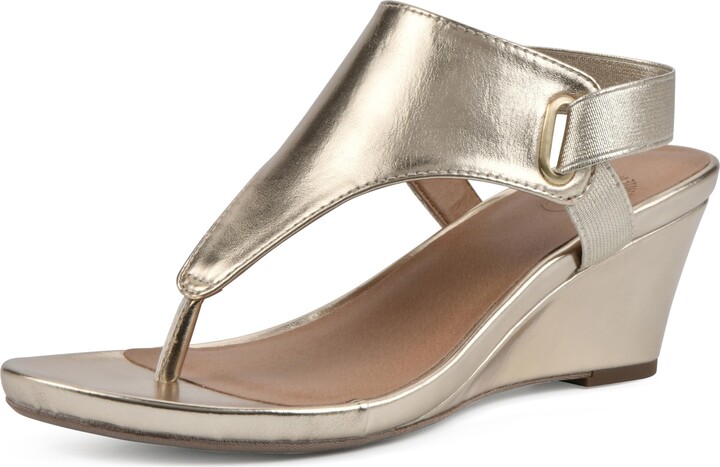 white mountain gold wedge sandals