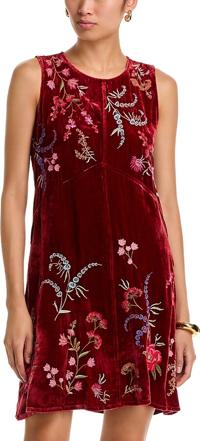 Johnny Was Velvet Embroidered Dress