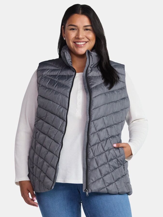 Big Chill Women’s and Women’s Plus Chevron Quilted Puffer Vest, Midweight, Sizes S-3X