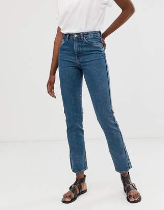 Weekday stretch straight fit jeans with split at sides in blue